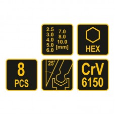 56629 VOREL Set 8 chei hexagonale cu bila cu maner..